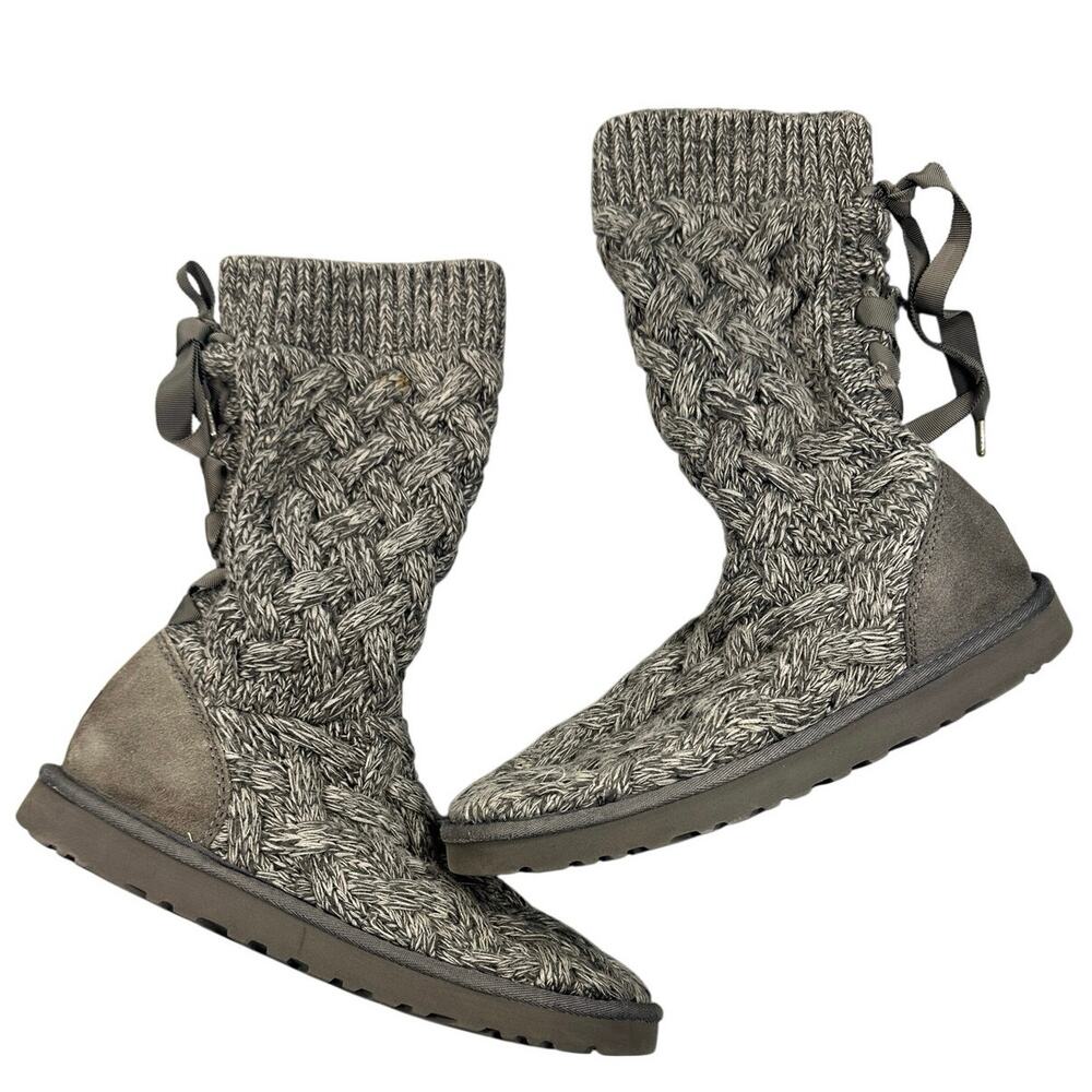 UGG Cable Knit Corset Lace Up Boots Grey Size 10